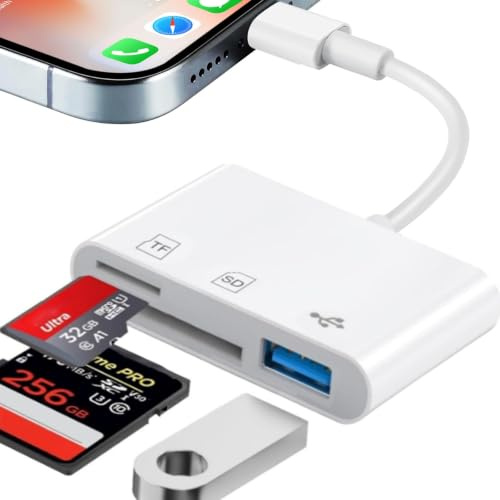 SD Kartenleser iPhone, SD Kartenleser mit Dual Slot für SD/Micro SD, Fotografie Speicherkartenadapter, Kamera SD-Kartenleser Adapter für iPhone 14/13/12/11/8/7/6/Plus/Pro/Max, Plug and Play