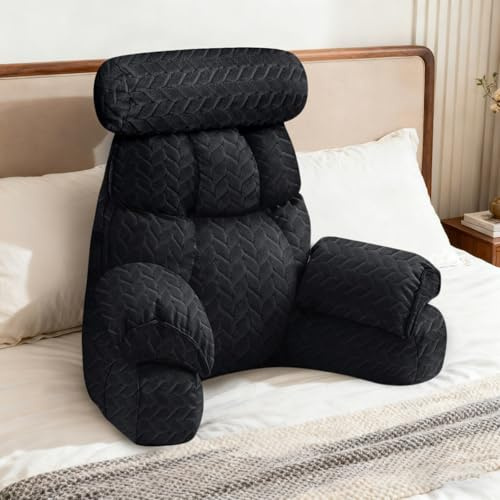 FXXUDVNIIN Back Pillow for Bed Sitting up – with 9.4 Armrests Bed Pillow for Sitting up,Inch Arms for Support, Ideal for Reading, Watching TV, Gaming, and Relaxing