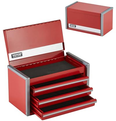 VEVOR Cassetta degli Attrezzi in Metallo, 218 mm con 3 Cassetti Cassetta degli Attrezzi Portatile in Metallo, Cassetta degli Attrezzi con Rivestimenti Piedini, Acciaio con Cuscinetti a Sfera, Rosso