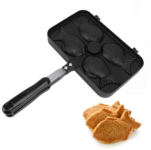 Fuerdich Taiyaki Fish Waffle Maker, Fish-Shaped Cake Maker, 4 Trays Waffle Cake Maker Pans, Non-Stick, Fish Cake Waffle Frying Pan for Home Baking DIY Cooking Party Dessert