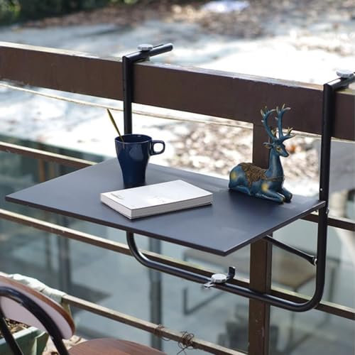 XRRJFYH Balkontisch Wetterfest Balkonhängetisch für Geländer Metall Klapptisch Balkon Balkon Tisch Hängend, 4-stufige Höhenverstellung(Black)