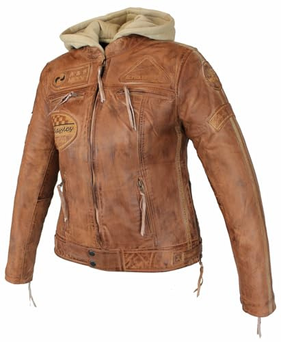 ALPHA SPEEDS Damen Motorradjacke Lederjacke Damen Jacke mit Protektoren Lederjacke mit Kapuze Leather Jacket Biker Jacket Custom Jacke