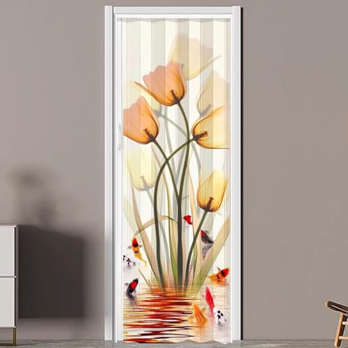 Romantic Flower Pattern Interior Folding Door for Living Room Closet Customizable Double Accordion Door (62x80in)