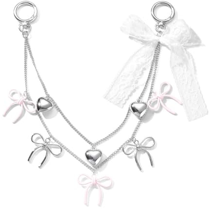 XFSRG Catena Per Borsa Elegante con Fiocchi Rosa e Cuori Argento Accessori Per Borse Fai Da Te Tracolle Per Borse Moda Catenella Per Borsa Decorativa