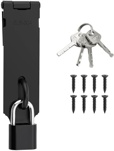 SAYAYO Verrou Porte Exterieur Loquet Porte avec Cadenas, 5 Pouces Noir Mat | Verrou Porte Coulissante en Acier Inoxydable Loquet Verrou Portail Serrure Volet Porte Interieure pour Fenêtre, Placard