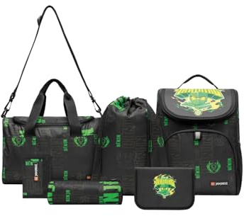 SKANDO BAGS LEGO® NINJAGO® Schulranzen Jungen 1. Klasse Set Lloyd – 6-teilig LEGO NINJAGO Set mit Schulrucksack Jungen, Turnbeutel, Federmäppchen Junge, Stiftebox, Geldbörse & Sporttasche
