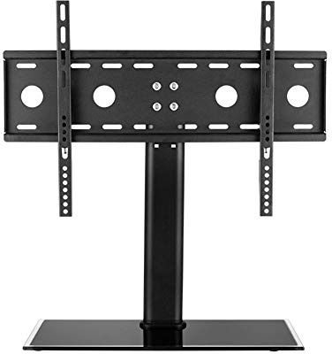 FBSHAD Swivel TV Stand for 32 55 inch Flat/Curved Screen Height Adjustable Table Pedestal Bracket with Tempered Glass Base Holds Up to 60 kgs Max. 100x100/3 Pattern (Black)