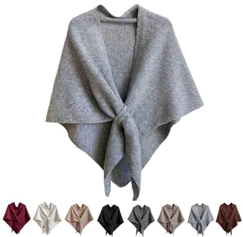 Générique ChâLe En Laine MéLangéE De Couleur Unie Pour Femmes,Cardigan Noué,ChâLe Triangulaire Pour Femme,Poncho Enveloppant Pour Voyage,Doux Et Confortable (Gris 2)