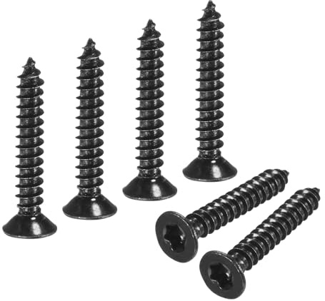 M METERXITY 100 Pack Torx Screws, M4 x 25mm Flat Head Wood Screw 304 Stainless Steel Full Threaded Countersunk Self Tapping Star Sheet Metal Bolts for Wood/Furniture [Black]