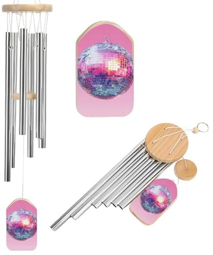 Maximalist Preppy Disco Ball Wind Chimes Memorial Deep Tone Windchime with 6 Aluminum Tubes Outdoor Backyard Garden Decoration