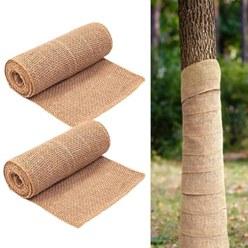 Lot de 2 rouleaux de toile de jute naturelle pour sapin offrant une isolation hivernale et une protection complète contre les rongeurs, les cerfs et les conditions météorologiques difficiles (15 cm x