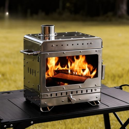 Stufa da campeggio pieghevole in acciaio inox senza fumo, riscaldatore per tenda e barbecue portatile per esterni, stufa a legna multifunzionale da campeggio (C piccolo vortice)