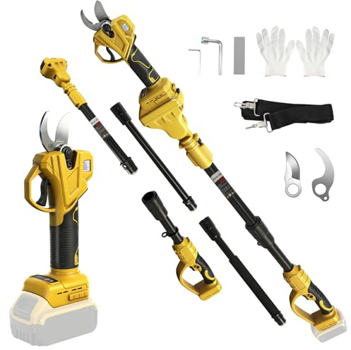 Batteridriven grensax kompatibel med Dewalt 20 V, 2-i-1 elektrisk trädgårdssax med 2 m förlängningsstång, max. 35 mm skärdiameter, LCD-display, grensax teleskop utdragbar upp till 4,5 m (utan batteri)