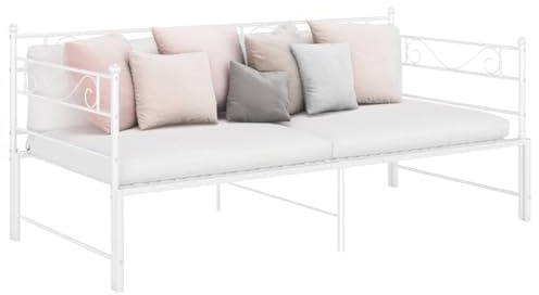 Tonture Tagesbett Ausziehbar Weiß, Metall 90x200 cm, Einzelbett mit Lattenrost, Schlafsofa für Gästezimmer, Robustes Bedframe für Schlafzimmer Furniture
