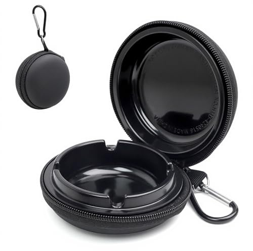 Taschenaschenbecher mit Deckel, Tragbarer Aschenbecher, Reiseaschenbecher Mit Schlüsselring Geruchsdicht für zu Hause, Outdoor, Büro, Reisen, Camping (Schwarz)