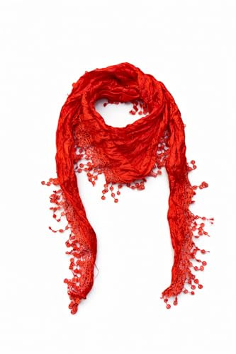 Generisch Eleganter Damen Schal Dreieckstuch Tuch mit Spitze und Quasten – Leichter, weicher Crinkle-Schal für Frühling & Sommer