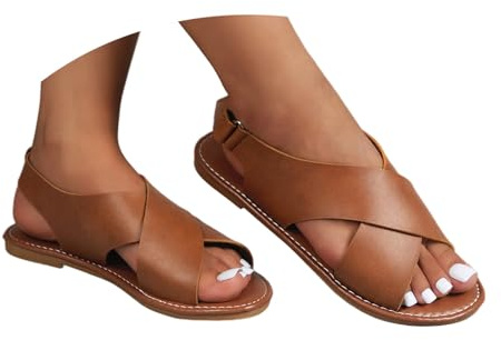 Generisch Sandalias de moda para mujer para salidas informales con puntera abierta y elegante cierre separador de dedos para primavera y verano, marrón, 36 EU