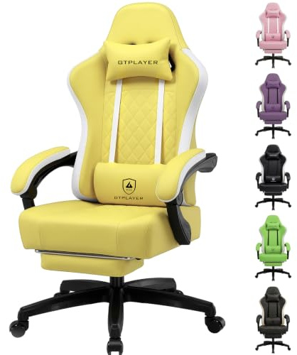 GTPLAYER Silla de Juego ergonómica reposabrazos, Silla de Escritorio, Piel sintética, cojín de muelles, reposabrazos y reposapiés Integrados, soporta hasta 150 kg