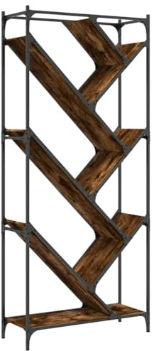 PUGYNBK Libreria in rovere affumicato, 79 x 30 x 180 cm, in legno e metallo, scaffale a forma di albero con molto spazio per libri e riviste, include 4 piedini regolabili