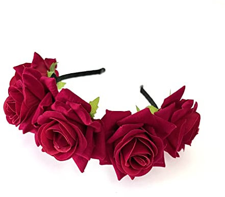 JZK Rot Rose Headpiece Damen Mädchen Garland Blumen Krone Kranz Tiara Blumen Haarreif Haarband Kopfband Blumenstirnband für Hochzeit Braut Brautjungfer Party Festival etc.