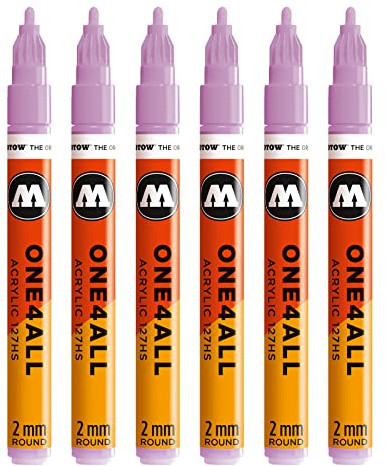 Molotow One4All 127HS Acryl Marker (2,0 mm Strichstärke, hochdeckend und permanent, UV-beständig, für fast alle Untergründe) 6 Stück Farbe 201 lila pastell