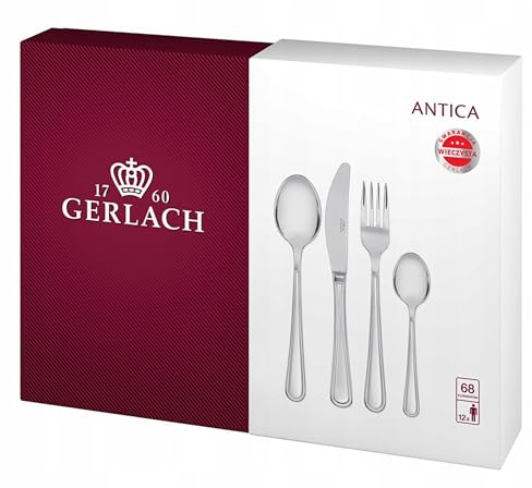 Gerlach - Cubertería Mate Antica, Acero Inoxidable, Plata, 50 x 37 x 10 cm, 68 Unidades