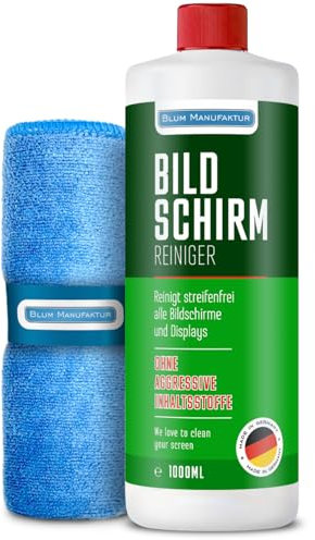 Blum Manufaktur 1000 ml Bildschirmreiniger + 30x30 cm Mikrofasertuch Supersoft 365GSM - Screen Cleaner - Display Reiniger
