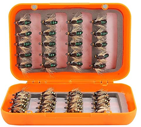 Mouche pêche,Leurres mouches sèches ensemble or vert avec boîte de rangement,Mouches pour pêche en plein air débutants et experts rivières lacs montagnes