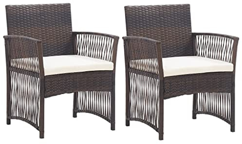 vidaXL 2X Gartensessel mit Sitzkissen Gartenstuhl Rattansessel Sessel Stuhl Stühle Gartenmöbel Rattanmöbel Rattanstuhl Braun Poly Rattan