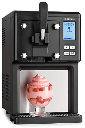 Klarstein Sweet Sundae- Ice Cream Machine, 1.5 Litres, with Self-Cooling Compressor, 200 Watts, Dispensing System, 3 Hour Auto-Cooling Function, Automatic Cleaning System, Stainless Steel, Black