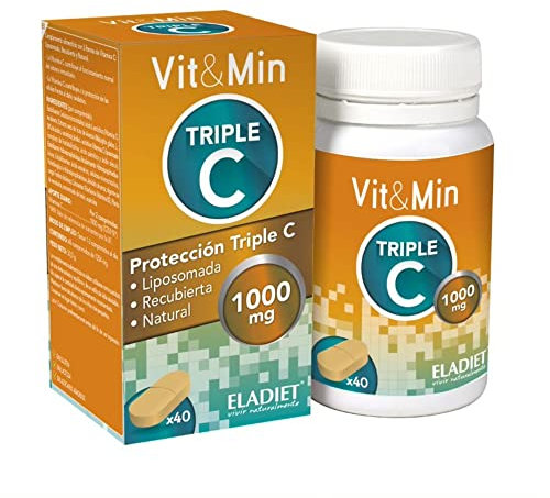 Vitamina C 1000 mg para Reforzar tus Defensas - Vit&Min Triple C - 40 Comprimidos - Ayuda a tu Sistema Inmune - Propiedades Antioxidantes - Favorece la Síntesis del Colágeno - Eladiet