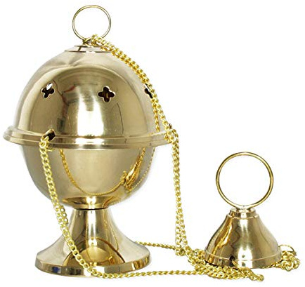 NKlaus Pivot d'encens avec chaîne Laiton Massif Or ? 10cm Mode de Fonctionnement Charbon d'encens sur Sable avec coupelle d'insertion Service Religieux catholique 3319