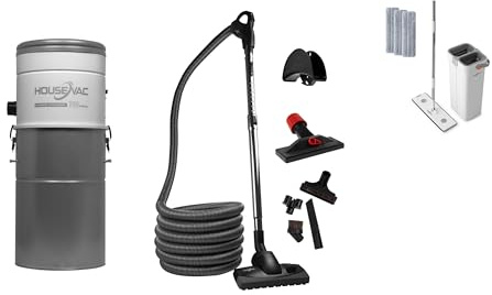 HouseVac Aspiradora Central HV-700ST-35H + Kit de Accesorios de Limpieza Premium de 9m |Aspiración 700 AirWatts |Motor Ametek de 1700 W |2 turbinas |Soft Start/Stop |Filtrado ciclónico híbrido