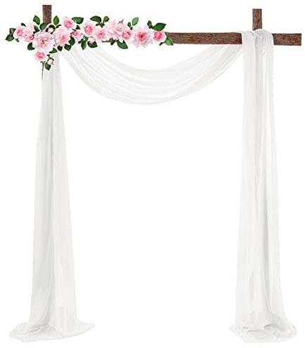 NSXIN Querbehang Weiß Tüll Foto Hintergrund Hochzeit Vorhang Deko Weiss Hochzeitsbogen Gardinen Freihanddeko Dekoration für Fotografie Party Hochzeit Geburtstag Taufe 70x550 cm (Weiß)