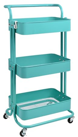 T-LoVendo Carro De Cocina Metalico con Ruedas. Carrito Auxiliar Multiuso.3 Cajones de Almacenamiento. 85x43x37cm. Ideal para Frutas, Verduras, Cocina, Salón, Oficina. Color Verde