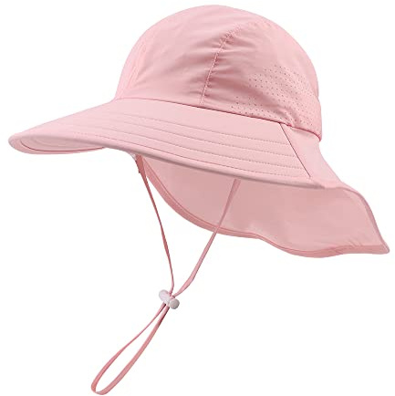 XIAOHAWANG Bebé Sombrero del Sol Gorra de Protección del Cuello del Niño Niña Niños Verano UV Gorra de Protección del Sombrero de Playa (Rosa, 46)
