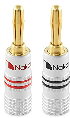 Nakamichi 24K vergoldeter Bananenstecker 12 AWG - 18 AWG Gauge Größe 4mm für Lautsprecher Verstärker Hi-Fi AV Receiver Stereo Heimkino Audiokabel Stecker schraubbar 2 Stück (1-Paar)