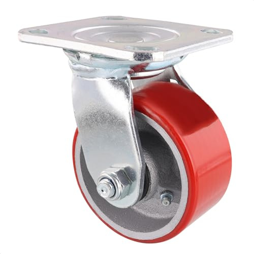 WAGNER Soft-Schwerlastlenkrolle - Durchmesser Ø 100 mm, Bauhöhe 135 mm, Stahl & Gusseisen, Softlauffläche, rot/silber, Anschraubplatte 100 x 115 mm, Tragkraft 230 kg - 04011601