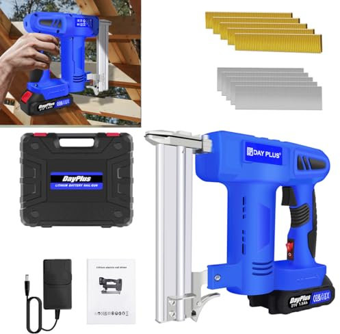 Cordless Nail Gun 21V, 2-in-1 Battery Power Nailer Stapler Gun for DIY, Wood Work, Underlay, Carpenting, 1.5Ah Battery and Charger, 500 Nails and 500 Staples, Carry Case