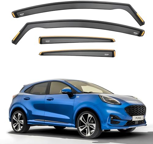 iSpeed Premium Wind Deflectors for FORD PUMA/PUMA ST SUV 5-doors 2019-onwards 4-pc - Keep Your Car Ventilated in Rain - Reduce Wind Turbulence - Tinted, In-Channel Type