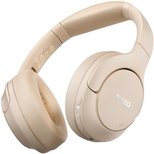 TOZO HT2 Hybrid Active Noise Cancelling Wireless Headphones, 60H Playtime Lossless Audio Over Ear Bluetooth Headphones, Hi-Res Audio Deep Bass Foldable Lightweight Headset for Workout