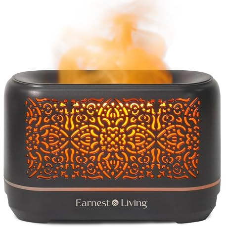 Earnest Living Flammen Aroma Diffuser 200 ml Luftbefeuchter Timer Nachtlichter und automatische Abschaltfunktion Home Office Luftbefeuchter Aromatherapie-Diffusoren für ätherische Öle Schwarz