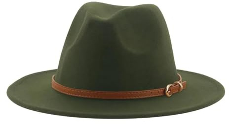 SOYNIA Fedora Trilby Filzhut Hut Hüte Für Damen Und Herren Solides Gürtelband Kleid Hochzeit Kirche Panama-Filzhut Breite Krempe 52–54 cm (Kinder) Armeegrün