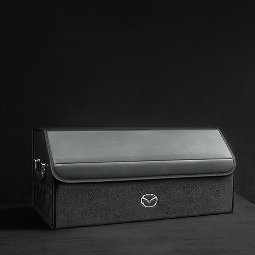 NKIANH Auto Kofferraum Organizer Aufbewahrungsbox für Mazda 3 CX5 CX30 4 5 Axela Atenza, PU-Leder Faltbare Trunk Reisen Freien Camping Werkzeugtasche Zubehör,Black-L