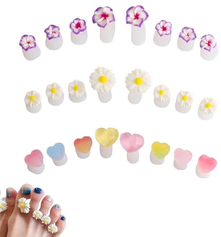 24 Teiliger Zehentrenner für die Maniküre,Zehenspreizer Nagellack aus Weichem Silikon in Blumen und Herzform,Zehentrenner für die Pediküre,Praktische Zehenspreizer für Damen Nagelkunst-Werkzeuge