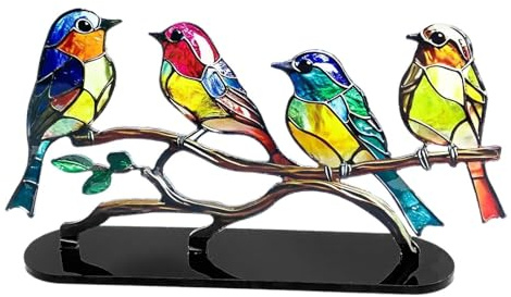 Bunte Fensterdekoration Aus Glas – Kolibri-Figur Aus Acryl, Dekorative Vogelstatue Aus Glas Für Den Schreibtisch | Exquisite Buntglas-Vögel Auf AST-Figur, Vogel-Glaskunst-Sonnenfänger Für Das Zuhause