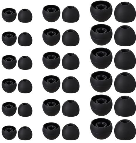 Giantree 18 paia di gommini di ricambio in silicone, taglie S/M/L, per auricolari in-ear (nero)