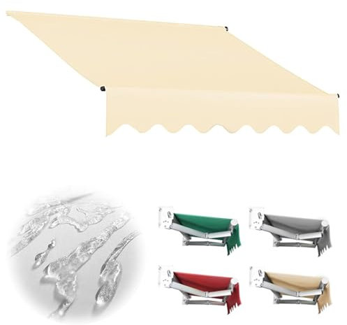 Markisenstoff Markise mit Volant, Markisenbespannung Ersatzstoff, Anti-UV & Wasserfest, Balkon Markise, mit Volant, Wasserabweisend & Sonnenschutz Ersatz Markisentuch, Grün/Rot/Grau/Beige(Beige,(13x6.