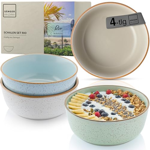SÄNGER Rio | Steingut Schüssel Set 4 teilig, Müslischalen für 4 Personen, Schalen multifunktional, kratz- mikrowellen- spülmaschinenfest, Kleine Schüsseln Tiefe Teller bunt 600 ml | VALUE COLLECTION