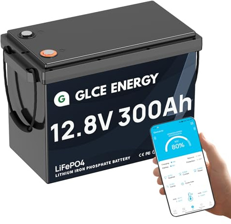 GLCE ENERGY Mini batería LiFePO4 de 12 V 300 Ah, batería de litio integrada en BMS de 100 A mejorada, 3840 Wh, 4000 ~ 15000 ciclos profundos, perfecta para RV, sistema solar/fuera de la red